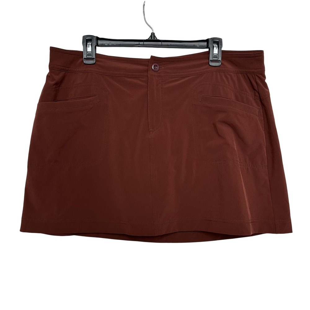 prAna Skirt Womens 12 Brown Hiking Travel Stretch Pockets Zip Fly Outdoor Active